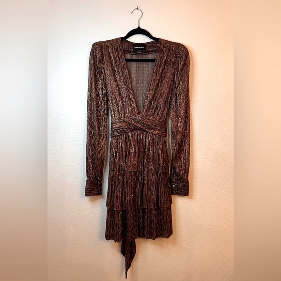 LIKE NEW Sabina Musayev brown metallic tiered dress size small retail $400-$500 - Picture 2 of 13